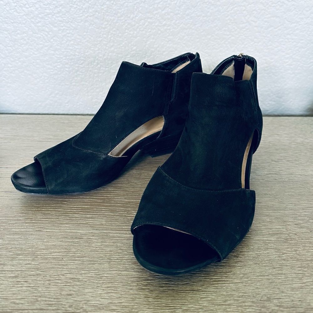 Naturalizer Black Leather Block Wedge Heel Sandals 9 - Picture 2 of 8
